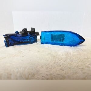Vintage AVON “Stanley Steamer” & “Gone Fishing” blue empty decanters
